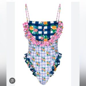Fillyboo ❗️Rare❗️ Folk Gingham Button One Piece Swimsuit NWT